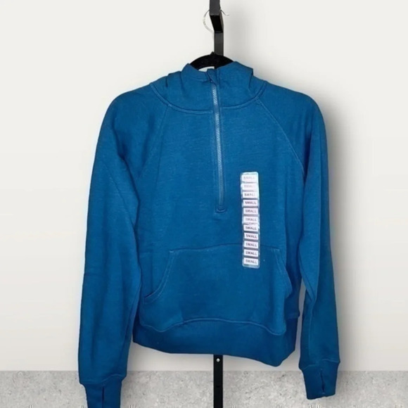 Members Mark Tops - NWT ~ MEMBERS MARK RIBBED HALF ZIP HOODIE ~ THUMB HOLES IN WRIST ~  WOMEN BLUE